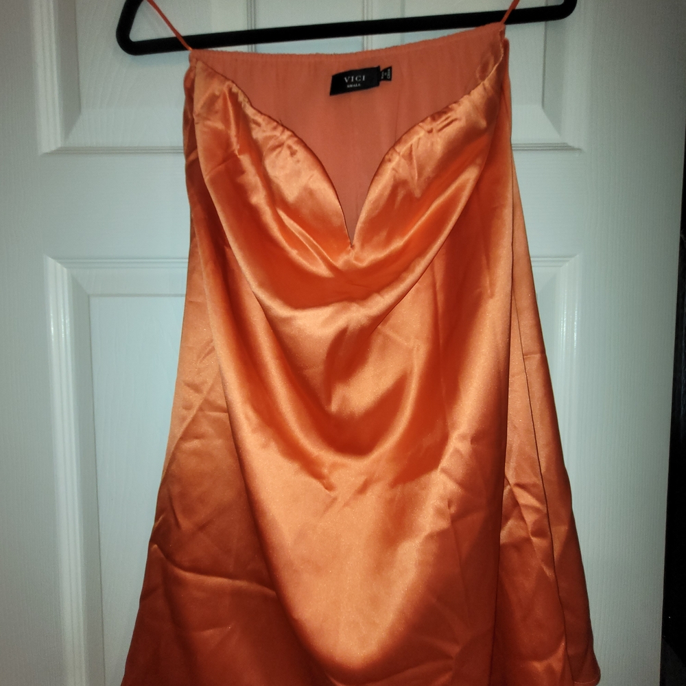 VICI Satin Slip Dress in Bright Orange